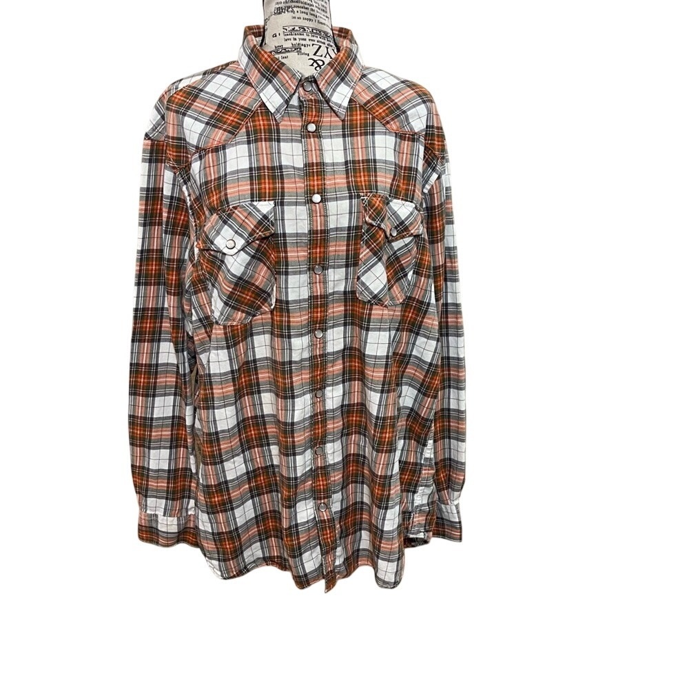Old Navy Men's Orange and White Plaid Casual Shirt